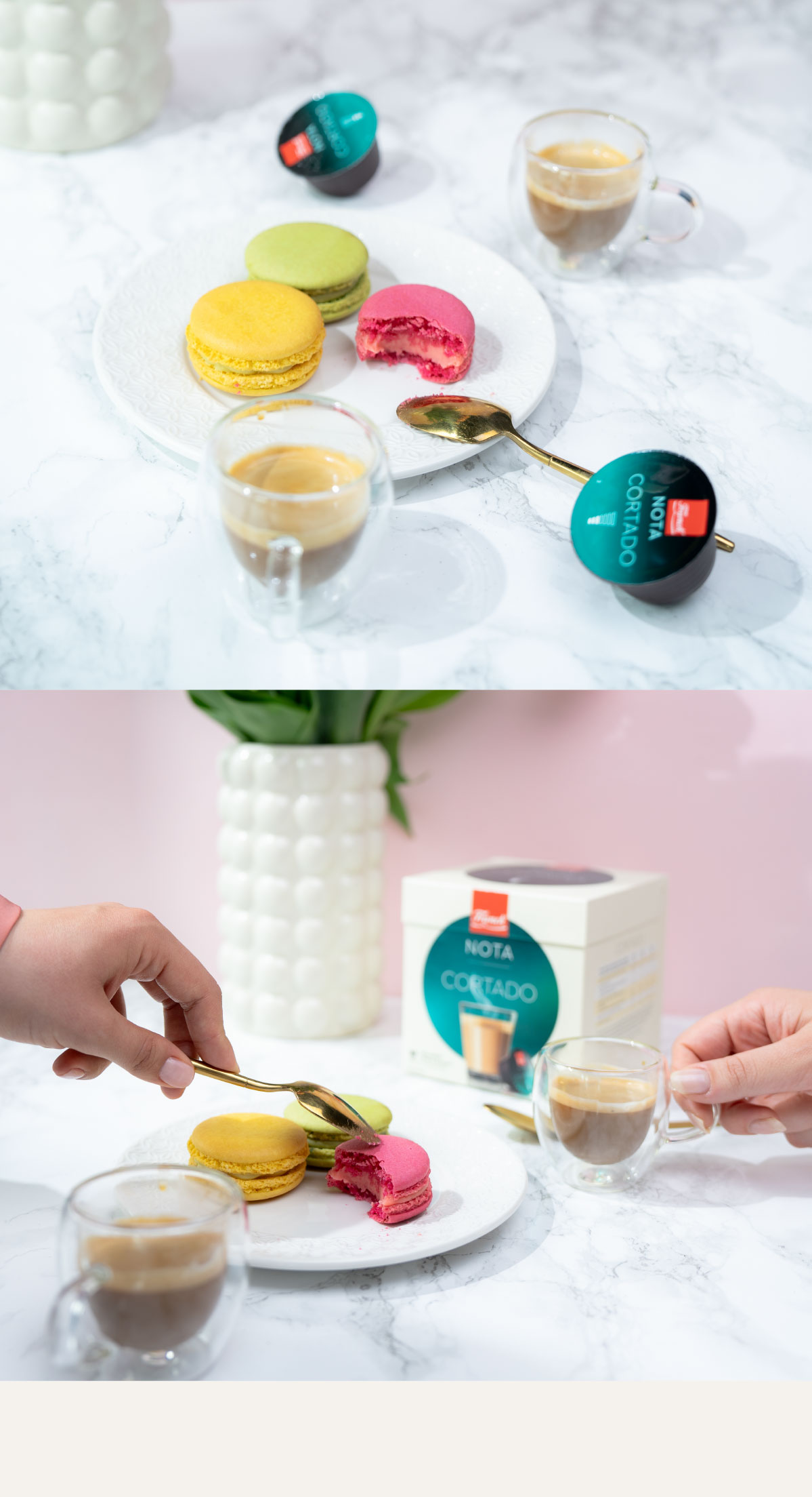Nota Cortado kapsule, espresso i macaroni